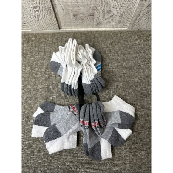 Hanes Youth Boys Ankle Socks 12-Pack Size Small White & Gray Cotton Blend - Picture 3 of 5